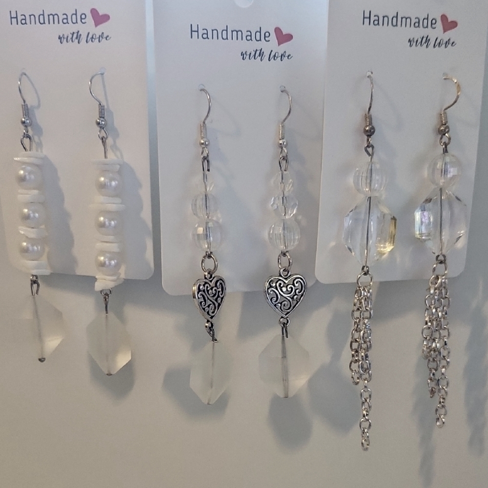 Elegant Silver and White Earrings Set